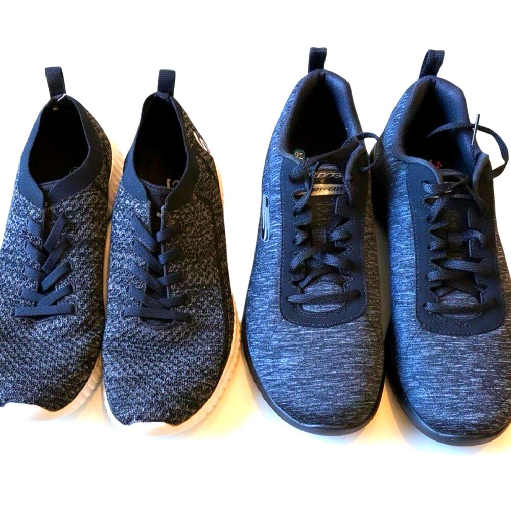 2 Skechers Women 9 9.5 Memory Foam Athletic Walking Run Shoes Black Gray Lot 2